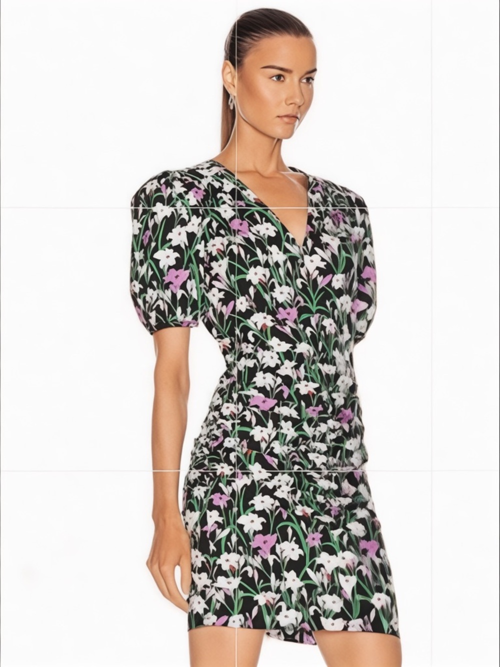 VERONICA‎ BEARD Floral Ruched Puff Sleeve Mini Dress - Size 2